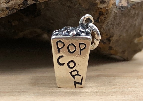 Popcorn Charm, Popcorn Pendant, Movies Charm, Food Charm, Snack Charm, Movie Theater Charm, Sterling Silver