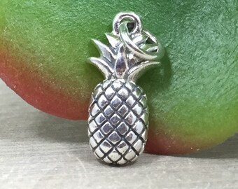 Pineapple Charm, Tropical Charm, Hawaii Charm, Fruit Charm, Sterling Silver Charm, VERY TINY CHARM