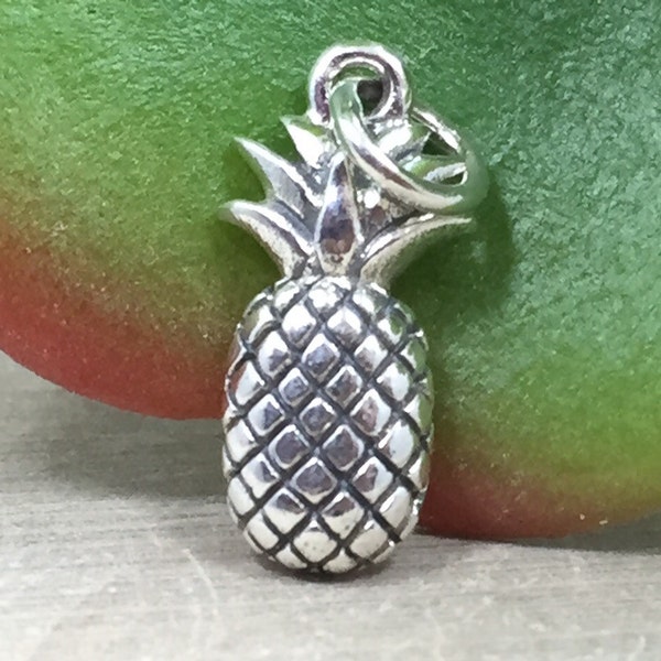 Pineapple Charm, Tropical Charm, Hawaii Charm, Fruit Charm, Sterling Silver Charm, VERY TINY CHARM