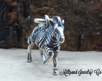 Zebra Charm, Zebra Pendant, Sterling Silver Zebra Charm, Animal Lover Charm, Animal Charm, Zoo Charm, Small