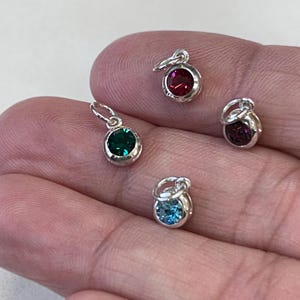Sterling Silver Birthstone Charm, Bezel Birthstone Charm, Crystal Birthstone Charm, Sterling Silver Charms, Choose Your Month, TINY