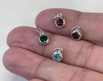 Sterling Silver Birthstone Charm, Bezel Birthstone Charm, Crystal Birthstone Charm, Sterling Silver Charms, Choose Your Month, TINY