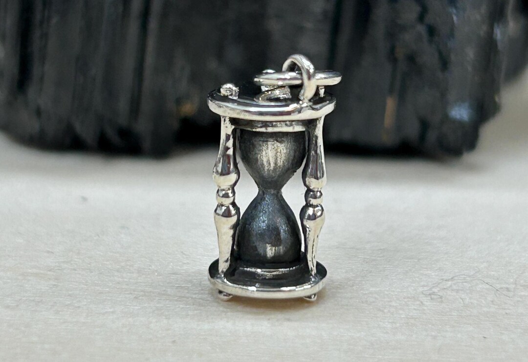 Charm de reloj de arena 3D de plata de ley, Charm de reloj de