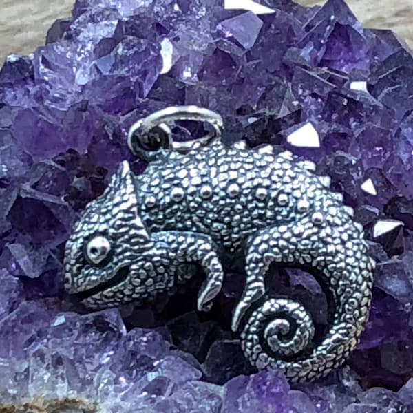 Chameleon Charm, Lizard Charm, Sterling Silver Charm, Reptile Charm, Lizard Pendant, Chameleon Pendant, Animal Lover