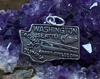Washington Charm, Washington Pendant, Washington State Charm, Sterling Silver Washington Charm, Seattle Charm, Tacoma Charm
