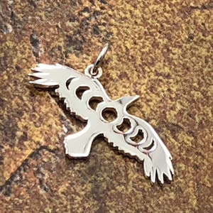 Sterling Silver Raven Charm with Moon Phase Cutout, Raven Charm, Moon Phase Charm, Soaring Raven Charm, Flat Raven Charm, Sterling Silver