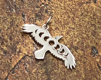 Sterling Silver Raven Charm with Moon Phase Cutout, Raven Charm, Moon Phase Charm, Soaring Raven Charm, Flat Raven Charm, Sterling Silver