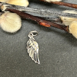 Angel Wing Charm, SMALL Angel Wing Pendant, Sterling Silver Angel Wing Charm, Feather Charm, Sterling Silver Angel Wing Pendant