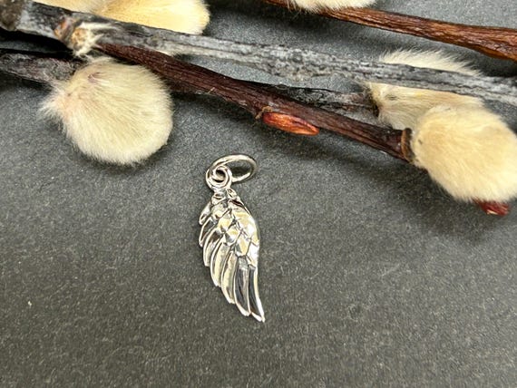 Angel Wing Charm, SMALL Angel Wing Pendant, Sterling Silver Angel Wing Charm, Feather Charm, Sterling Silver Angel Wing Pendant