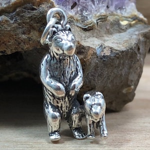 Bear with Cub Charm, Bear Charm, Bear Pendant, Sterling Silver Charm, Realistic Bear Charm, California Charm, Mama and Baby Bear Charm