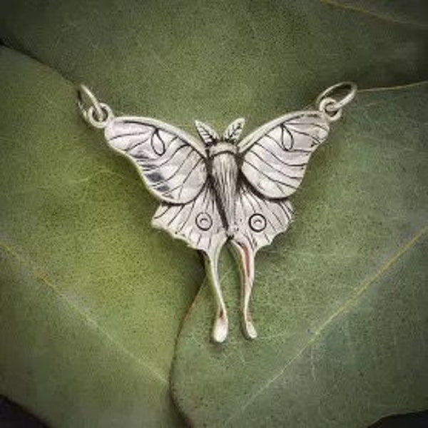 Sterling Silver Luna Moth Pendant, Moth Charm, Luna Moth Charm, Butterfly Charm, Sterling Silver Charm