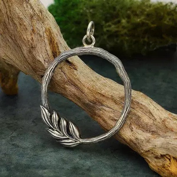 Sterling Silver Twig Circle Pendant, Branch Pendant, Branch Charm, Sterling Silver Twig Charm, Tree Charm, Sterling Silver Charms