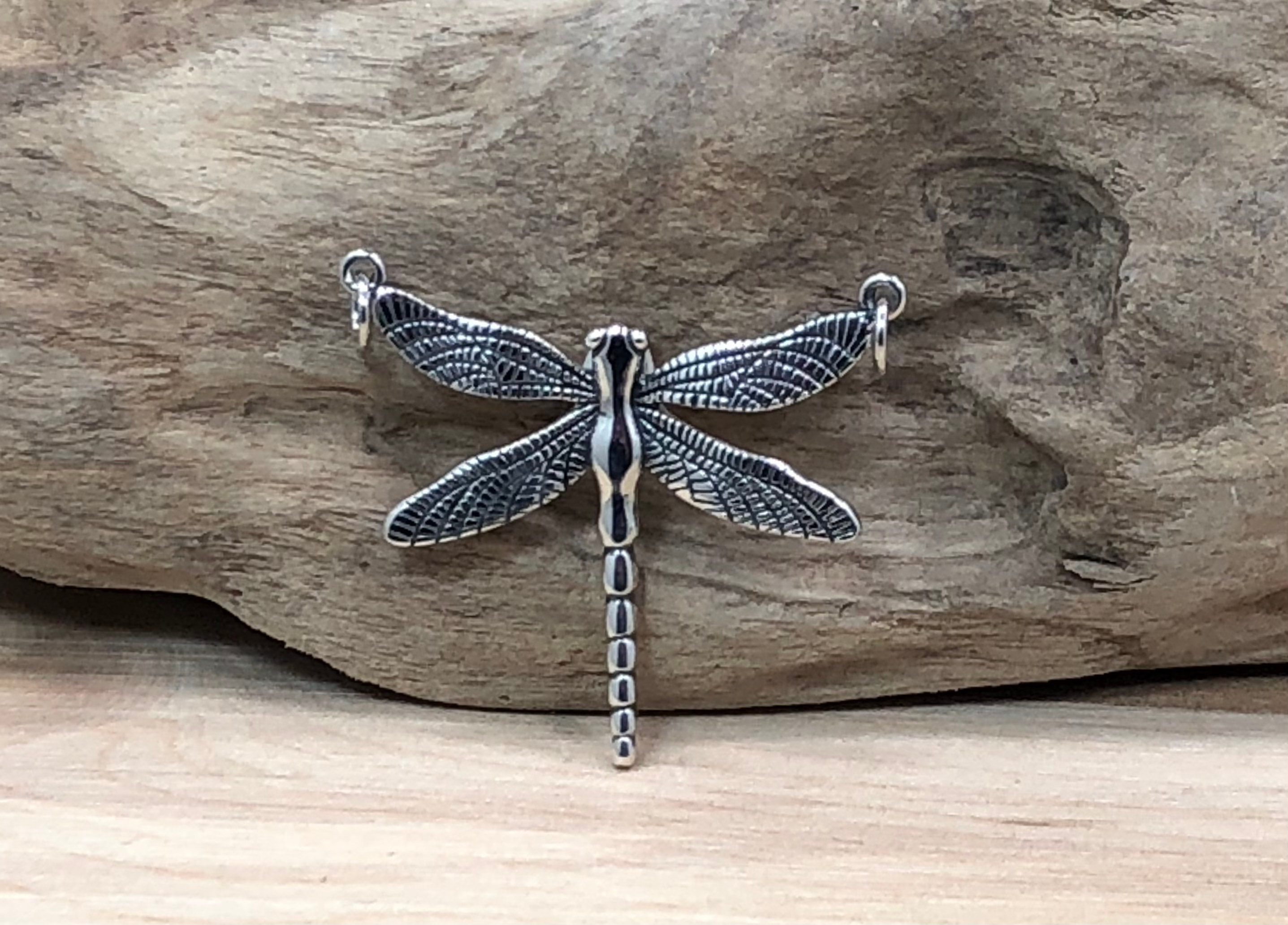 Sterling Silver Dragonfly Pendant Festoon, Dragonfly Charm, Sterling Silver Dragonfly Charm,  Realistic Dragonfly Charm