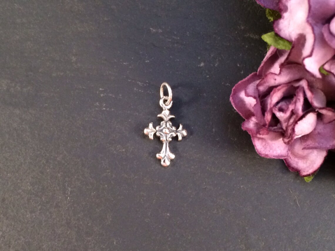 Cross Charm Sterling Silver Cross Charm Fancy Cross Charm Etsy