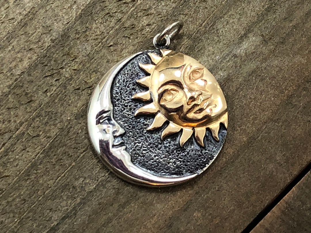 Sun and Moon Pendant, Sterling Silver Moon and Sun Pendant With Faces ...