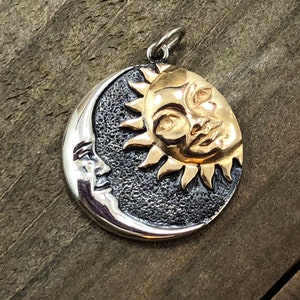 Sun and Moon Pendant, Sterling Silver Moon and Sun Pendant with Faces, Moon Charm, Moon Pendant, Celestial Charm, Sterling Silver