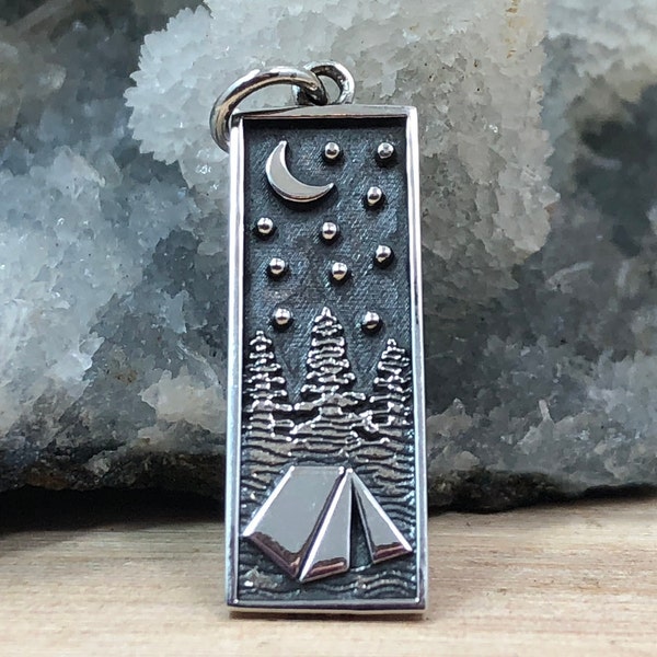 Tent Charm, Camping Charm, Campfire Scene Charm, Camping Scene Charm, Campground Charm, Outdoors Charm, Nature Charm, Sterling Silver