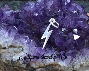 Lightening Bolt Charm, Lightening Charm, Weather Charm, Sterling Silver Charm, Witches and Wizards Charm, TINY, PS01589