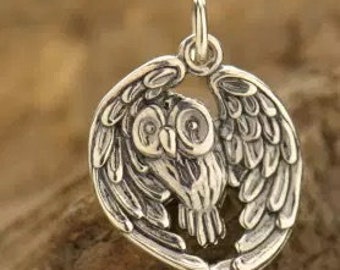 Owl Charm, Realistic Owl Charm, Sterling Silver Owl Charm, Owl Pendant, PS01217