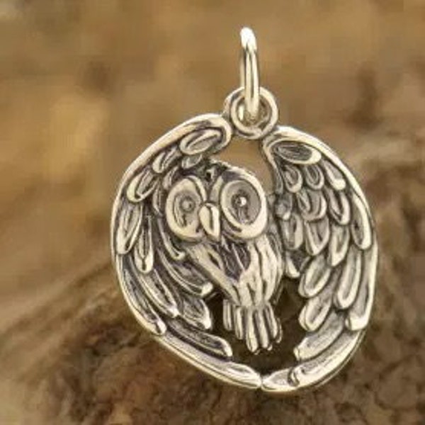 Owl Charm, Realistic Owl Charm, Sterling Silver Owl Charm, Owl Pendant, PS01217