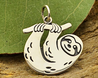 Sterling Silver Flat Sloth Charm, Sloth Charm, Sloth Pendant, Sterling Silver Charm, Zoo Charm, Animal Lover Charm, South America Charm