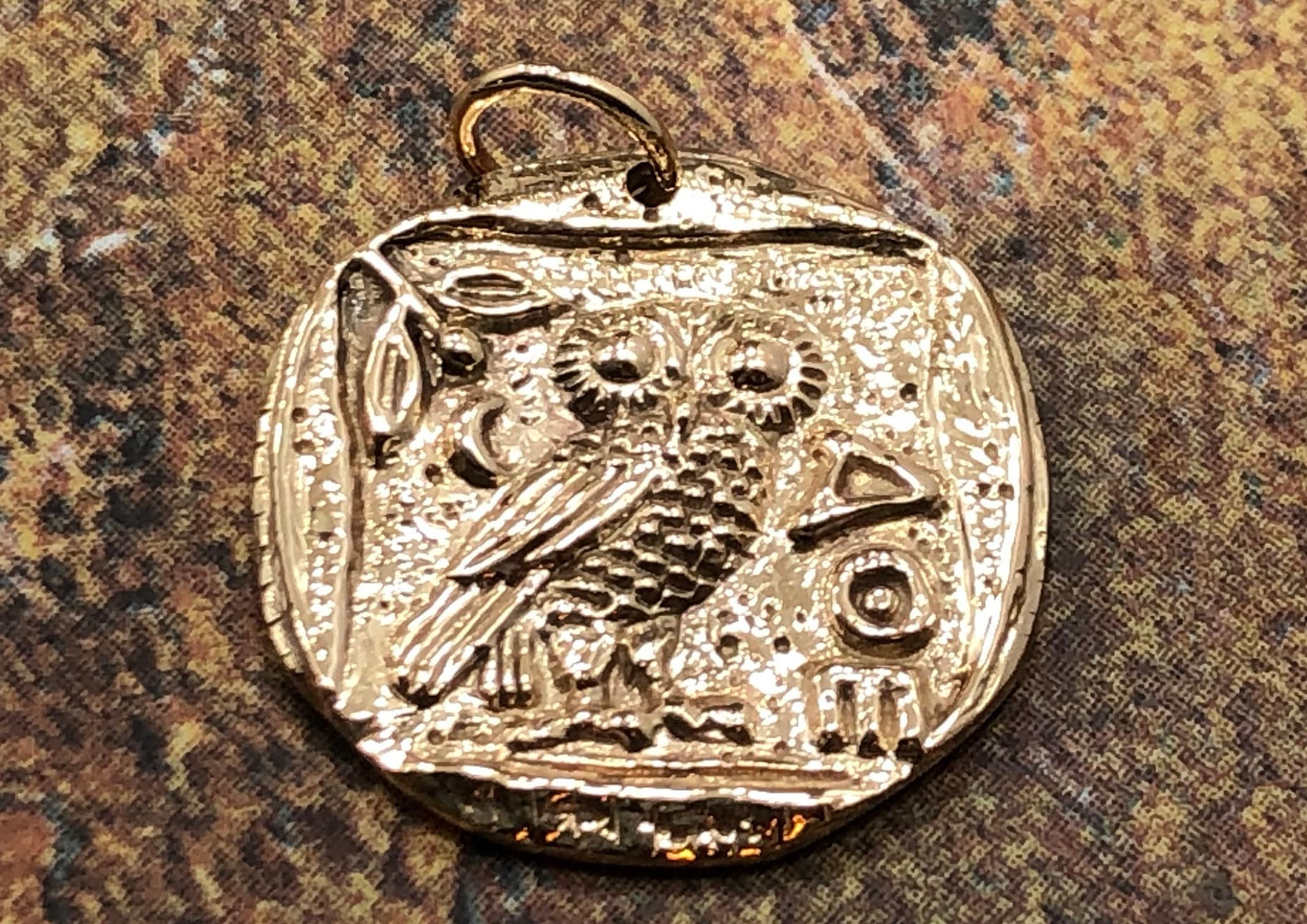 Athena's Owl Charm, Bronze Coin Charm, Owl Charm, Coin Charm, Mystical Charm, Mythical Charm, Na