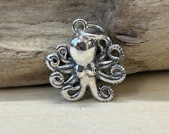 Sterling Silver Baby Octopus Charm, Sterling Silver Octopus Charm, Sea Life Charm, Beach Charm, Ocean Charm, Octopus, Beach, Sea Life