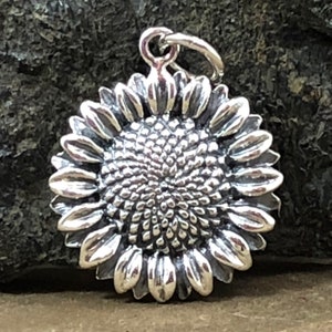 Sunflower Charm, Sunflower Pendant, Sun Flower Charm, Flower Charm, Garden Charm, Outdoor Charm, Sterling Silver Charms