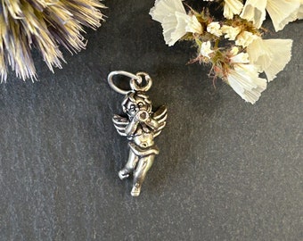 Angel Charm, Angel Pendant, Sterling Silver Angel, Angel Cut Out Charm, Guardian Angel Charm, Circle Angel Charm, Necklace Pendant