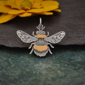 Bumble Bee Charm, Mixed Metal Bumble Bee Pendant, Sterling Silver and Bronze Bee Charm, Bee Charm, Bee Keeper Charm, Environment Charm