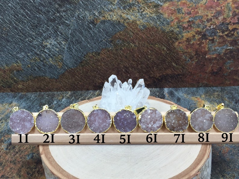 Round Cluster Pendant Agate Druzy Pendant PG0937I Round Druzy Pendant 18K Gold Natural Purple