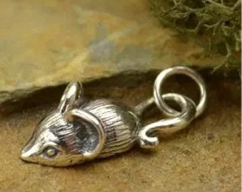 Mouse Charm, Mouse Pendant, Sterling Silver Mouse Charm, Jewelry Supplies, PS012418