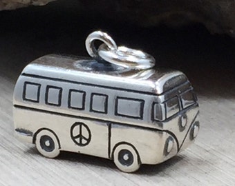 VW Van Charm, VW Bus Charm, Van Charm, Bus Charm, Hippie Van Charm, Vehicle Charm, Car Collector Charm, Sterling Silver Charm, PS31
