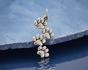 Sterling Silver Stacked Puffy Paw Charm, Paw Print Charm, Paw Print Pendant, Puffy Paw Print Charm, Animal Lover Charm, Dog Lover