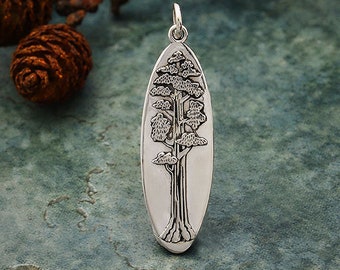 Sequoia Tree Charm, Sterling Silver Oval Sequoia Tree Pendant, Sterling Silver Charms, Forest Charm, Outdoors Charm, Nature Charm