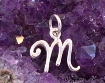 Alphabet Charm, Letter Charm, M Charm, Letter M Charm, Script Letter Charm, Sterling Silver Charm, PS01137