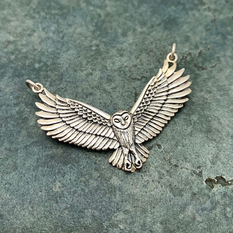 Sterling Silver Flying Owl Charm, Owl Charm, Sterling Silver Flying Owl Festoon, Owl Pendant, Sterling Silver Owl Charm, Night Owl image 1