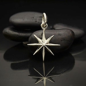 Star Burst Charm, Sterling Silver Ridged Star Burst Charm with 8 Points, Star Charm, Sterling Silver Star Charm, Small Charm