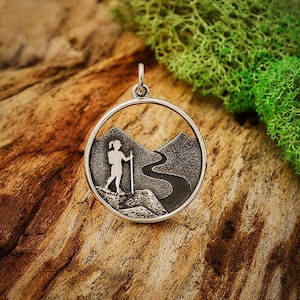 Hiking Charm, Sterling Silver Hiking Girl Charm, Outdoors Charm, Travel Charm, Hiker Charm, Hiker Gift, Adventure Charm, Sterling Silver