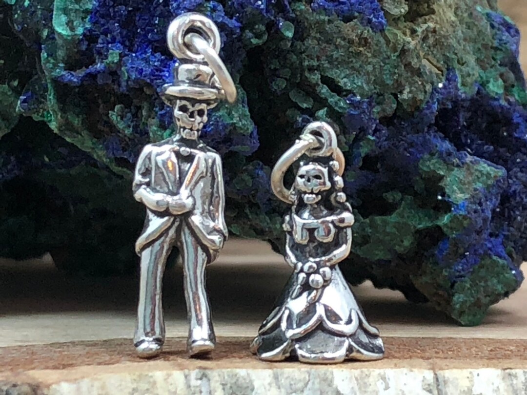 Bride and Groom Charms, Skeleton Bride and Groom Charms, Wedding Couple