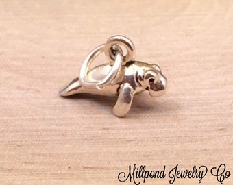 Manatee Charm, Manatee Pendant, Sea Life Charm, Sea Life Pendant, Sterling Silver Charm, Sterling Silver Pendant, VERY TINY