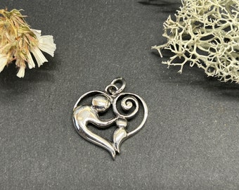 Sterling Silver Parent and Child Heart Pendant, Heart Charm, Heart Pendant, Small Open Heart Charm, Silver Heart Charm, Heart Cut Out Charm