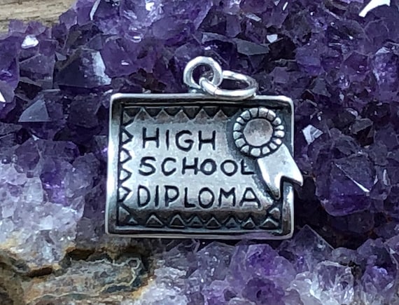 High School Diploma Charm 3D Sterling Silver High School Diploma Charm 3D Sterling Silver
