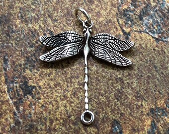 Dragonfly Charm, Sterling Silver Dragonfly Charm, Dragonfly Link Charm, Sterling Silver Charm, Realistic Dragonfly Charm