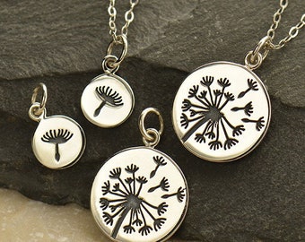 Dandelion Charm Set, Dandelion Mother and Child Charms, Mother Child Dandelion Charm Set, Sterling Silver, CHAINS NOT INCLUDED