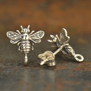 Bumble Bee Earrings, Bee Earrings, Bumble Bee Earrings with Post, Sterling Silver, PS01513