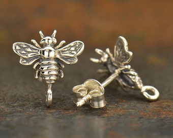 Bumble Bee Earrings, Bee Earrings, Bumble Bee Earrings with Post, Sterling Silver, PS01513