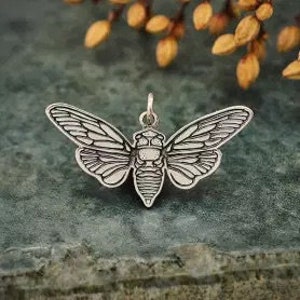 Sterling Silver Cicada Charm, Cicada Charm, Sterling Silver Flat Cicada Pendant, Cicada Pendant, Sterling Silver Charms