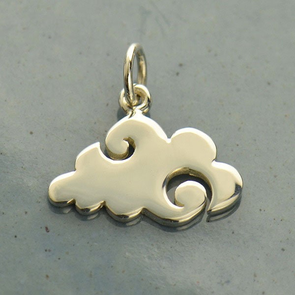 Cloud Charm, Flat Cloud, Sky Charm, Rain Cloud, Weather Charm, Sterling Silver Charm, Sterling Silver Pendant, PS01423