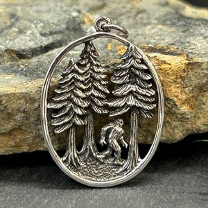 Sterling Silver Bigfoot in the Forest Pendant, Bigfoot Charm, Sasquatch Charm, Bigfoot Pendant, Sasquatch Pendant